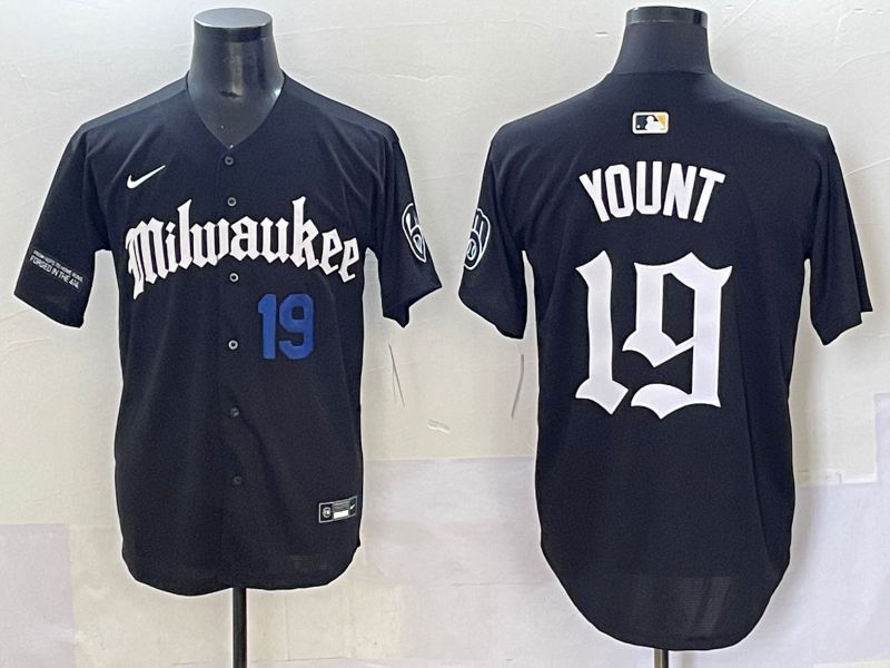 Men 2025 Milwaukee Brewers #19 Yount Black Five generations Joint Name Nike MLB Jersey style 6->milwaukee brewers->MLB Jersey